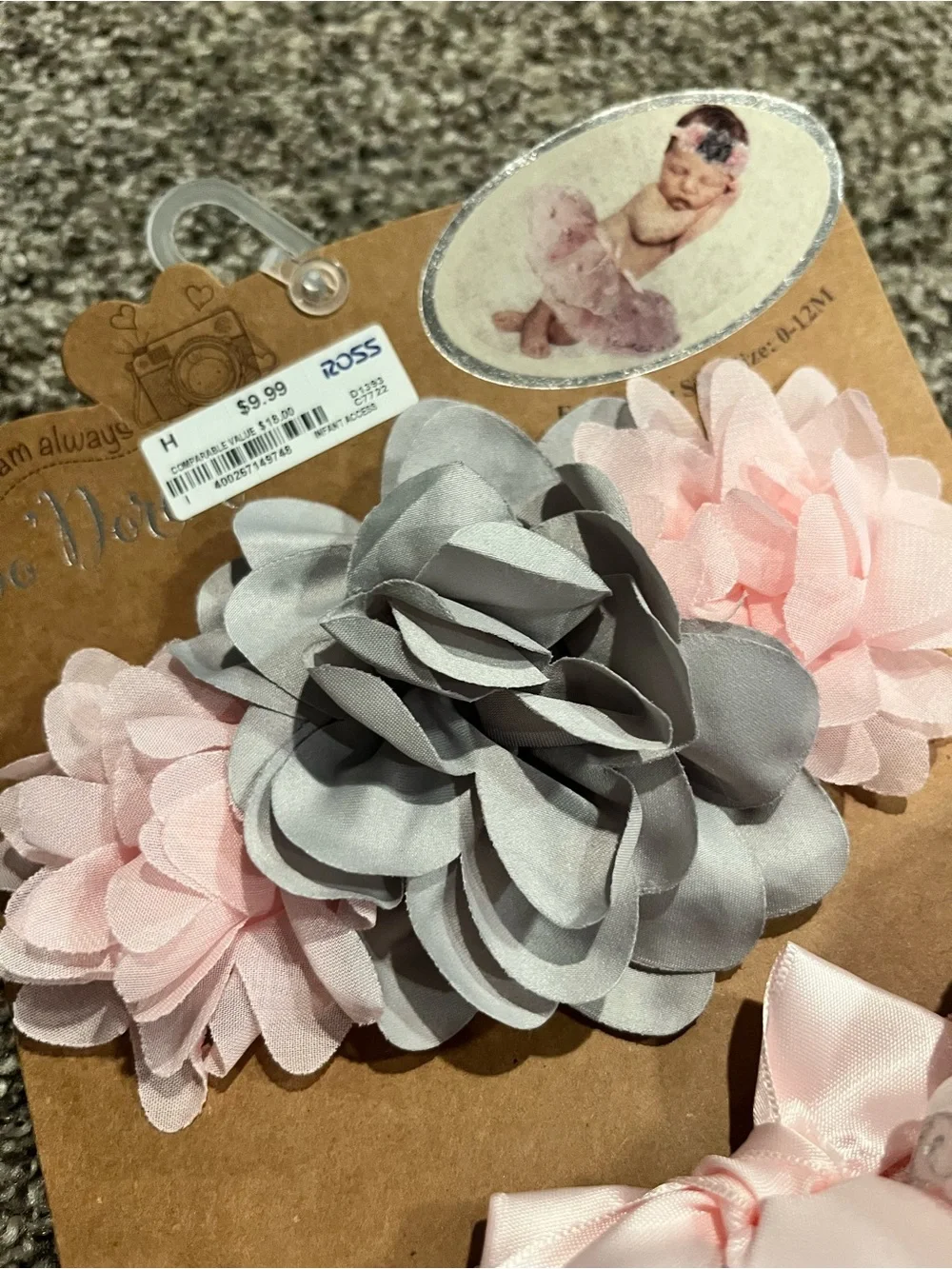 Newborn Headband and Tutu Set - Pink and Gray Floral